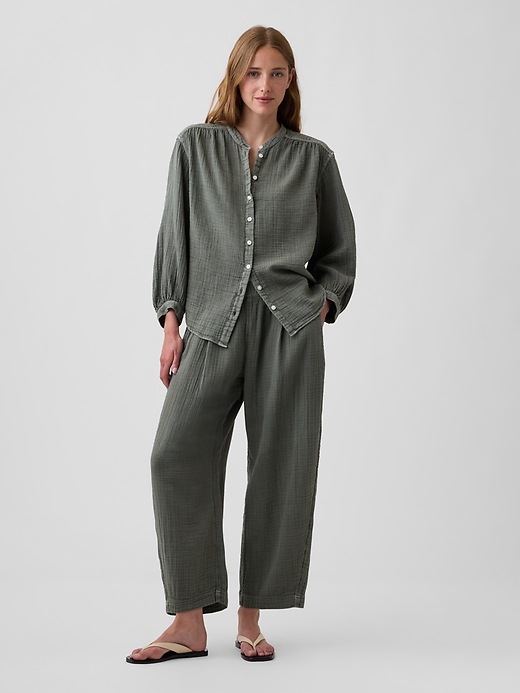 Image number 2 showing, Cotton Gauze Oversized Collarless Shirt