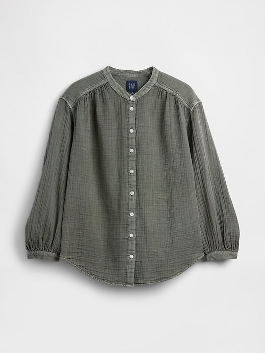 Image number 5 showing, Cotton Gauze Oversized Collarless Shirt