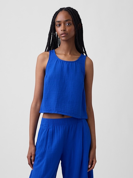 Image number 1 showing, Cotton Gauze Racer Shell Tank Top