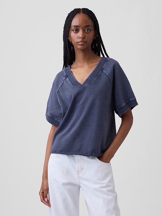 Image number 1 showing, French Terry Oversized V-Neck Sweatshirt