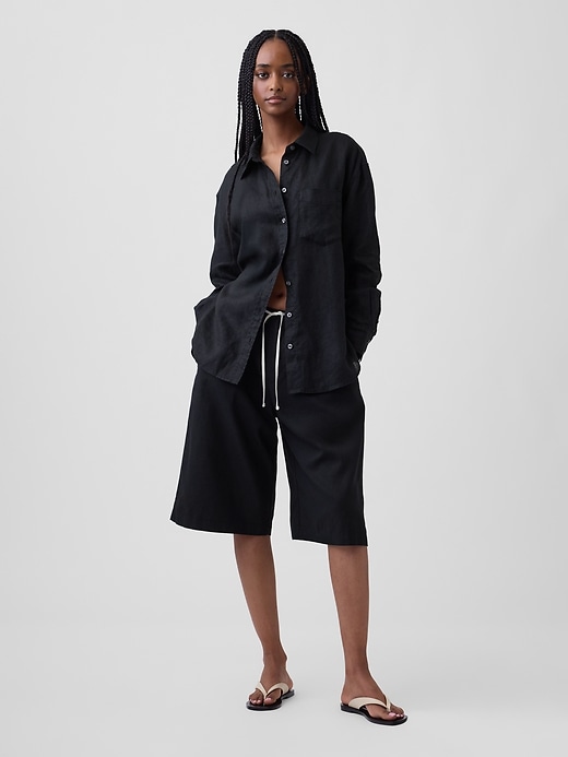 Image number 1 showing, Linen-Blend Relaxed Easy Culotte Pants