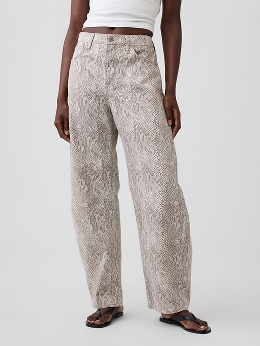 Image number 2 showing, High Rise Snake Print Barrel Jeans