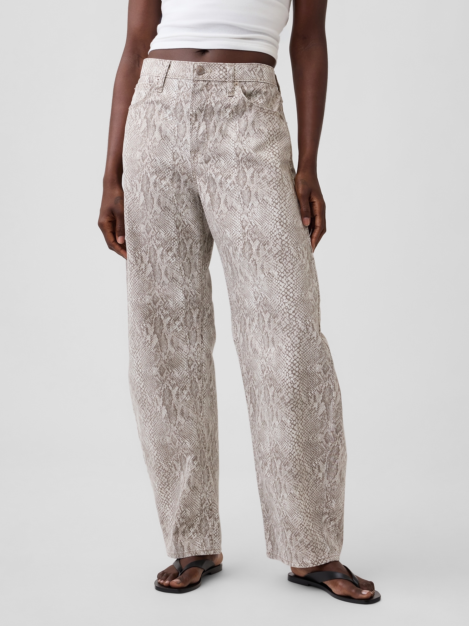 High Rise Snake Print Barrel Jeans