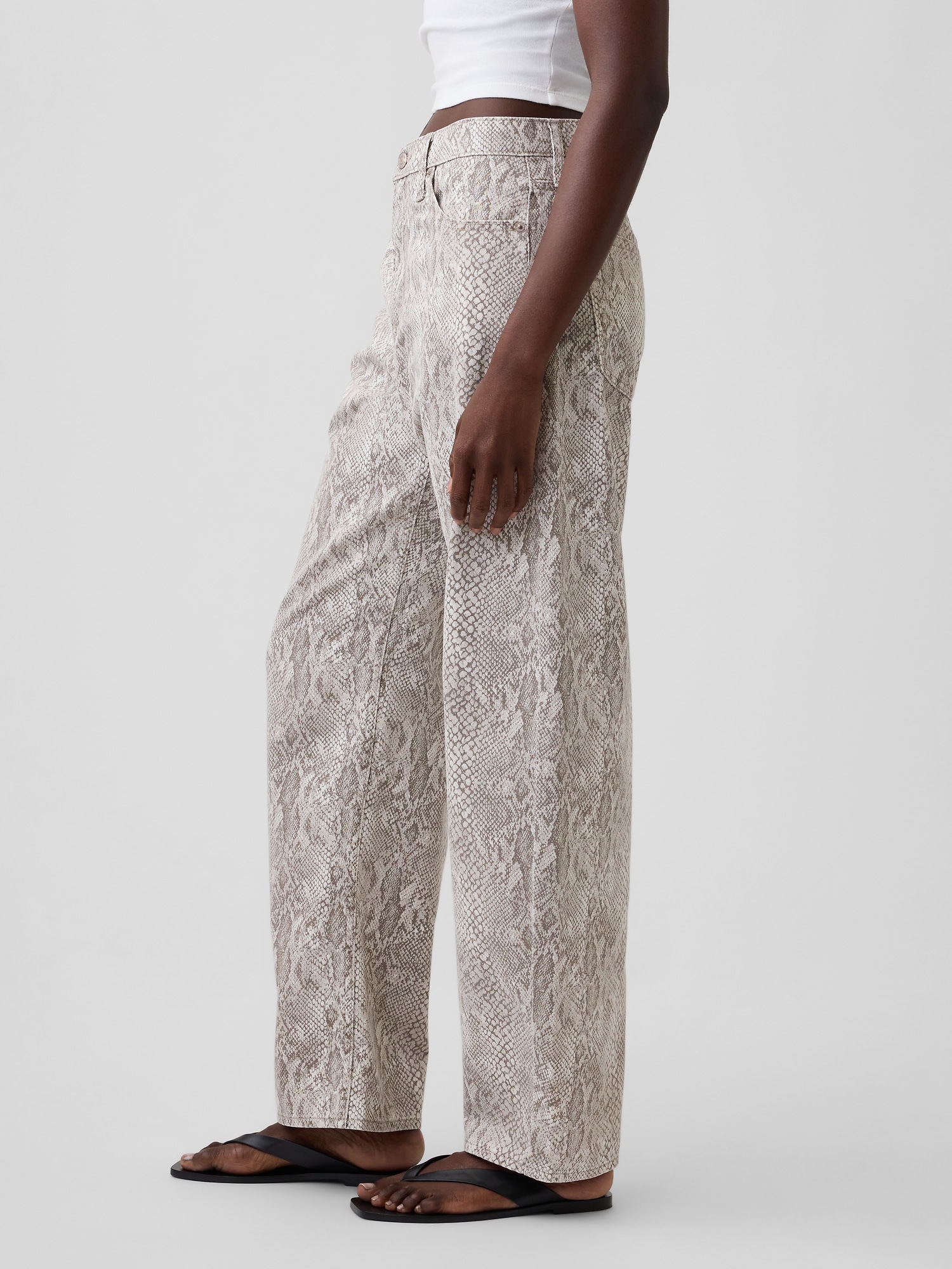 High Rise Snake Print Barrel Jeans
