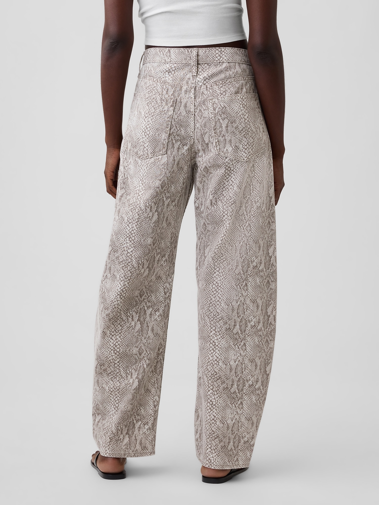High Rise Snake Print Barrel Jeans