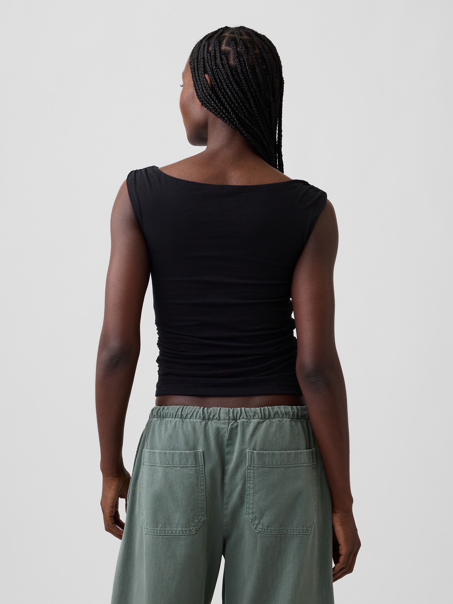 Женский топ Gap CloseKnit Jersey Ruched Crop Top, цвет: Чёрный — фото 3