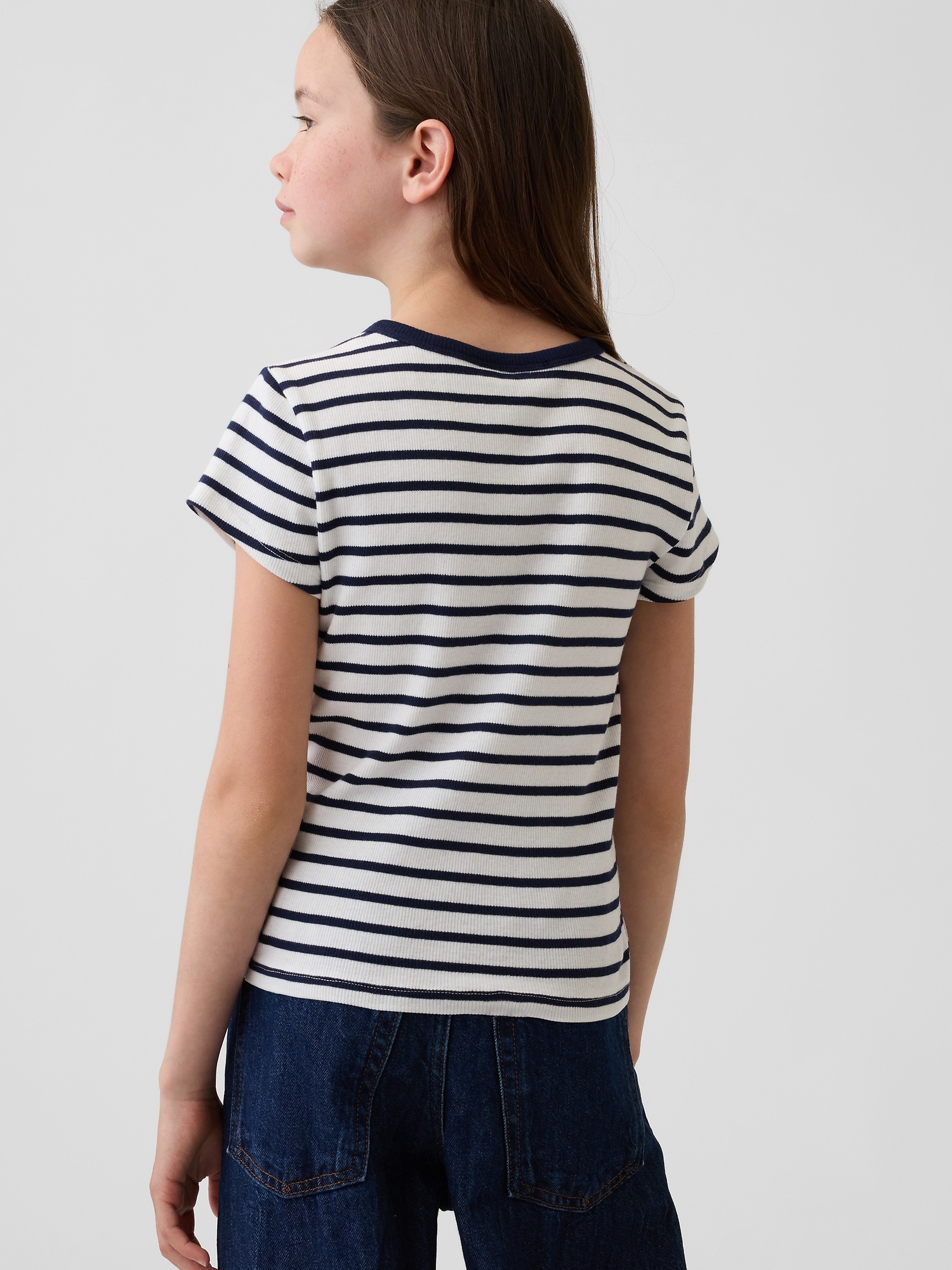 Детская футболка Gap Embroidered Rib, цвет: Тёмно-синий полосатый — фото 3