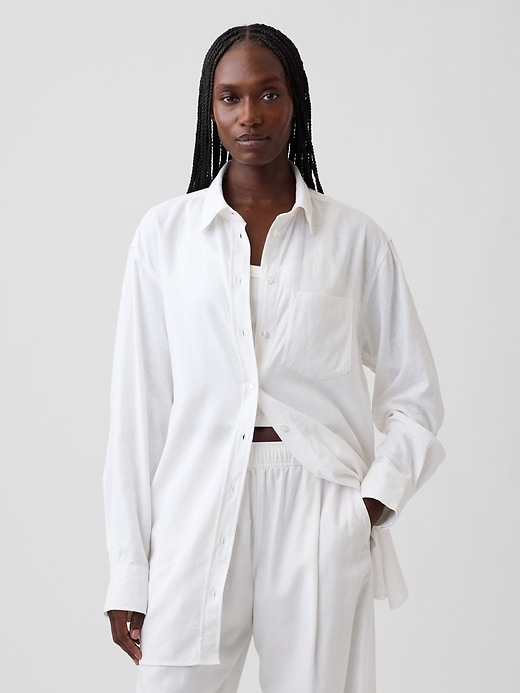 Image number 1 showing, Linen-Blend Oversized Tunic Shirt