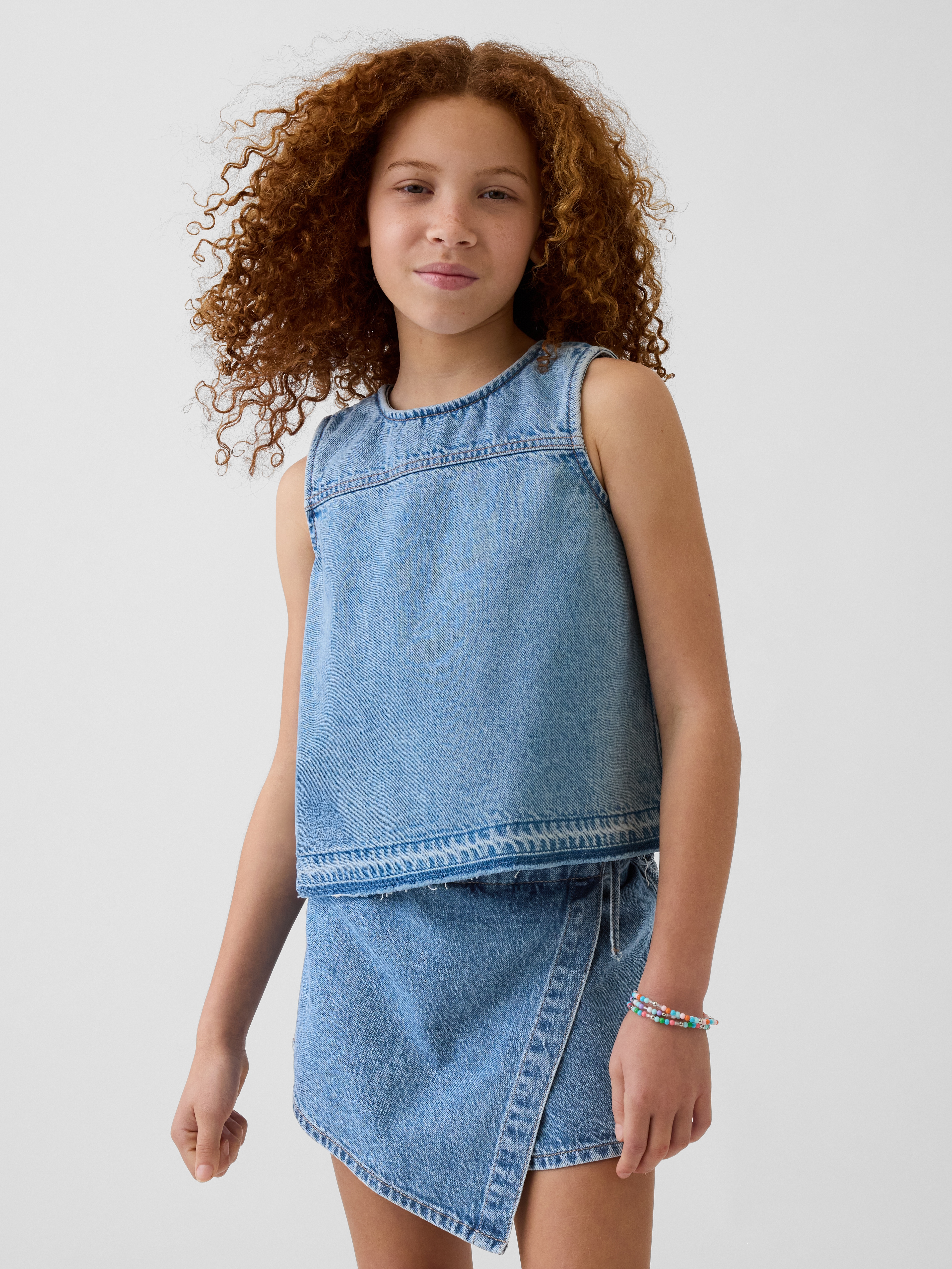 Kids Gingham Denim Shell Tank Top