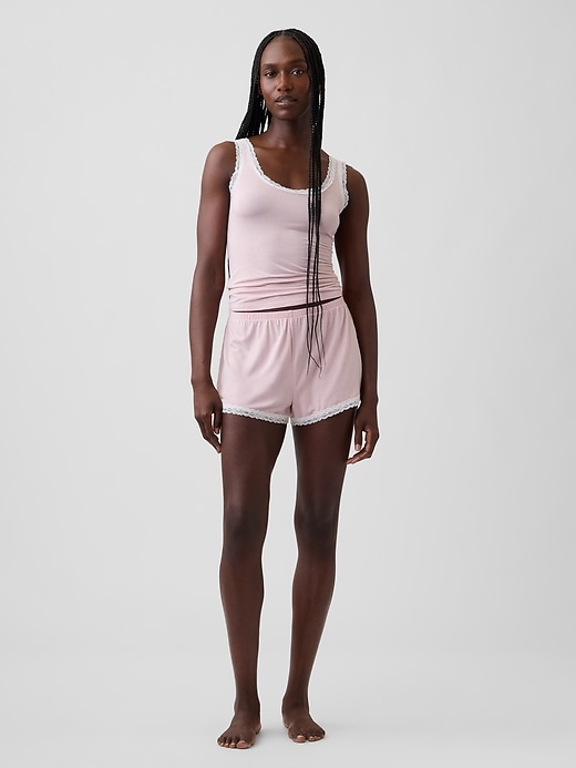 Image number 1 showing, Softest Modal Lace-Trim PJ Shorts
