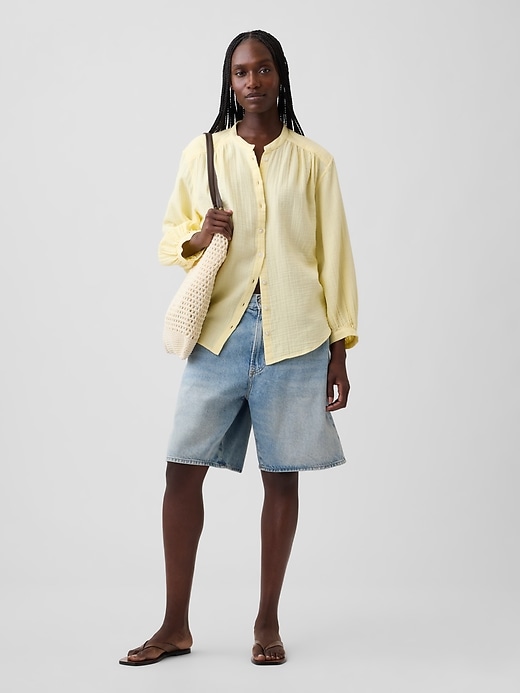 Cotton Gauze Oversized Collarless Shirt | Gap