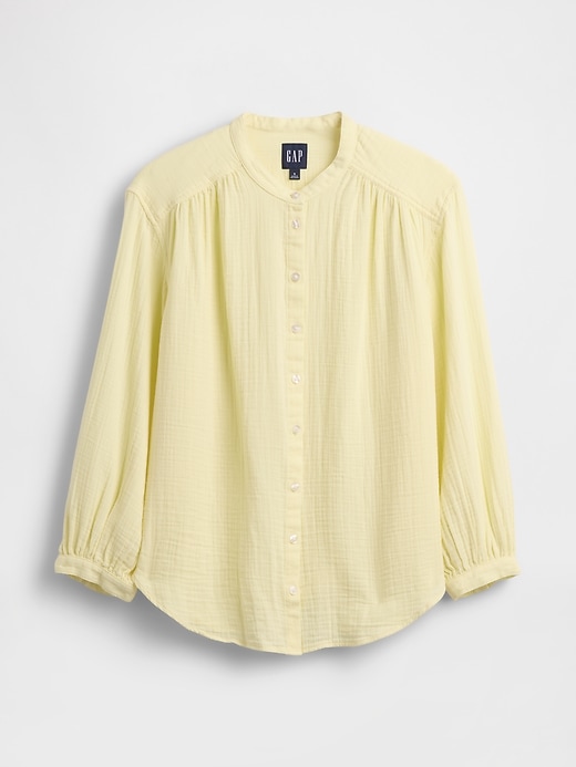 Cotton Gauze Oversized Collarless Shirt | Gap