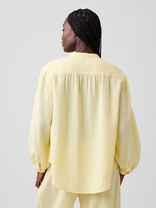 Image number 3 showing, Cotton Gauze Oversized Collarless Shirt