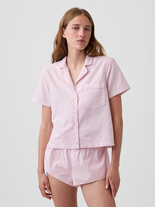 Image number 1 showing, Poplin Stripe Crop PJ Shirt