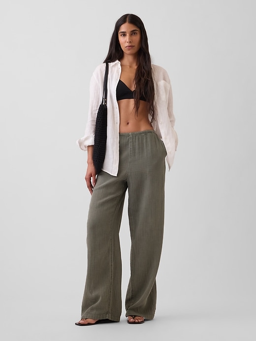 Image number 6 showing, Cotton Gauze Easy Split-Hem Pants