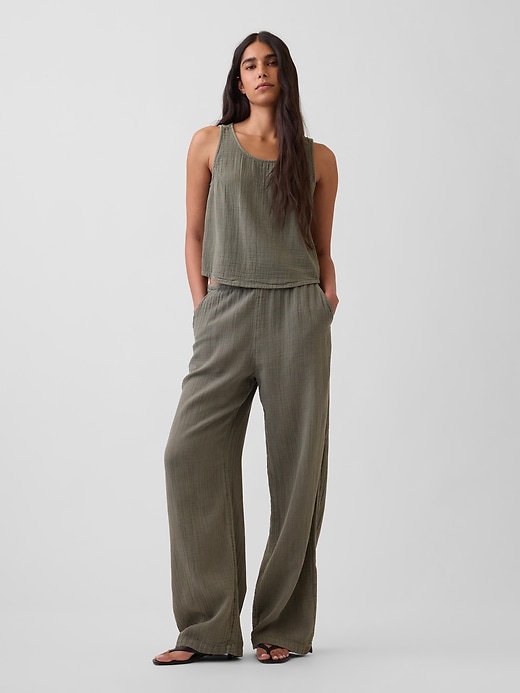 Image number 1 showing, Cotton Gauze Easy Split-Hem Pants