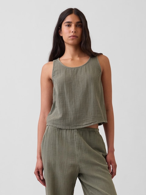 Cotton Gauze Racer Shell Tank Top