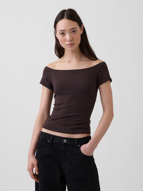 CloseKnit Jersey Off-Shoulder Crop T-Shirt