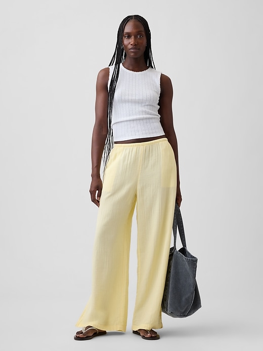 Image number 6 showing, Cotton Gauze Easy Split-Hem Pants