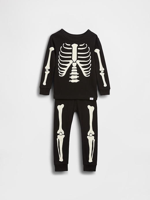 Image number 1 showing, Kids & Baby Organic Brushed Cotton Glow-In-The-Dark Skeleton PJ Set