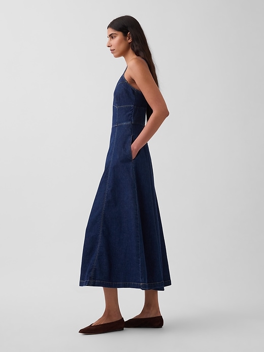 Image number 3 showing, Denim Seamed Corset Maxi Dress