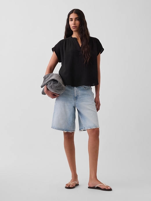 Image number 2 showing, Cotton Gauze Oversized Split-Neck Top