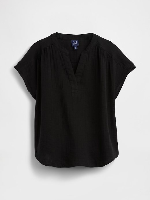 Cotton Gauze Oversized Split-Neck Top | Gap