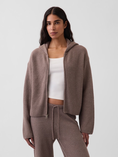 CashSoft Oversized Shaker-Stitch Zip Hoodie