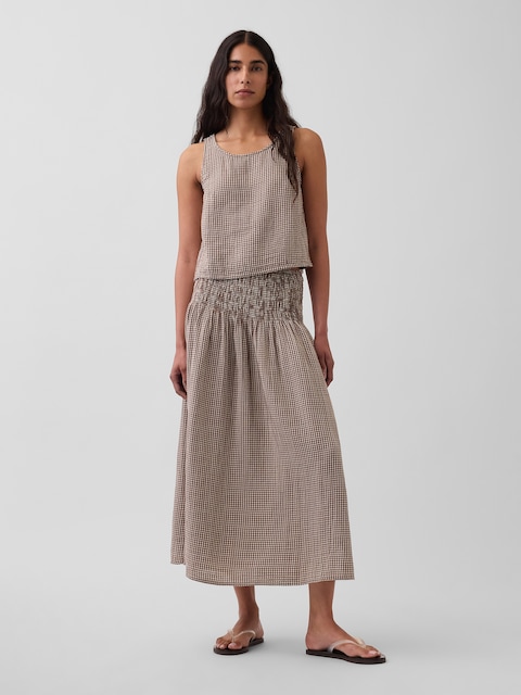 Cotton Gauze Smocked-Waist Maxi Skirt