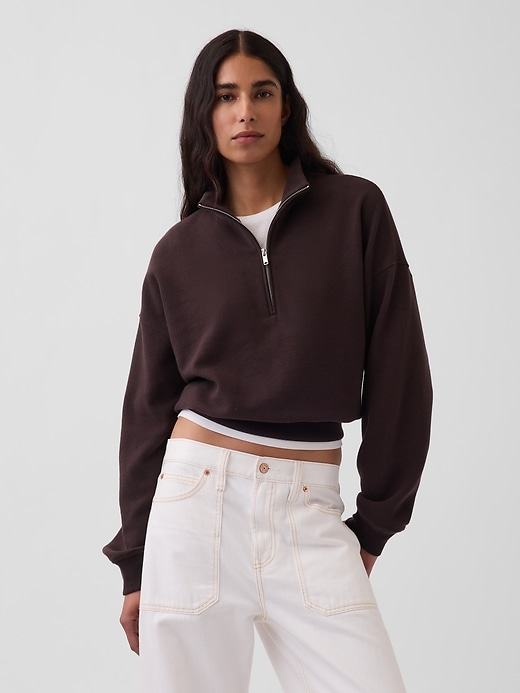 Image number 1 showing, Textured Cotton Oversized Half-Zip Pullover
