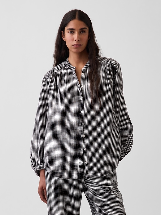 Image number 1 showing, Cotton Gauze Oversized Collarless Shirt