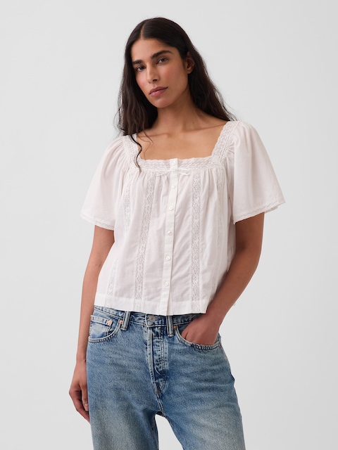 Lace-Trim Square-Neck Swing Top