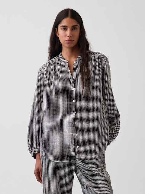 Cotton Gauze Oversized Collarless Shirt
