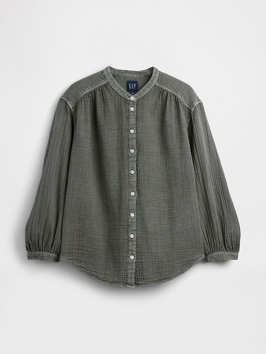 Image number 5 showing, Cotton Gauze Oversized Collarless Shirt