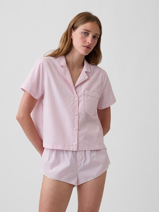 Image number 1 showing, Poplin Stripe Crop PJ Shirt