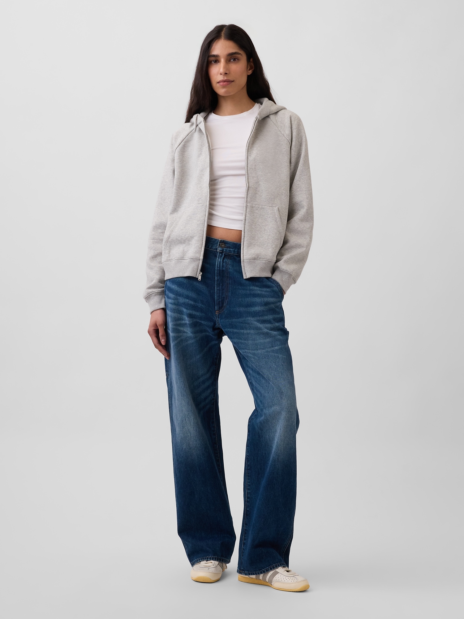 Женское худи Gap VintageSoft Zip, цвет: Меланжевый серый — фото 2