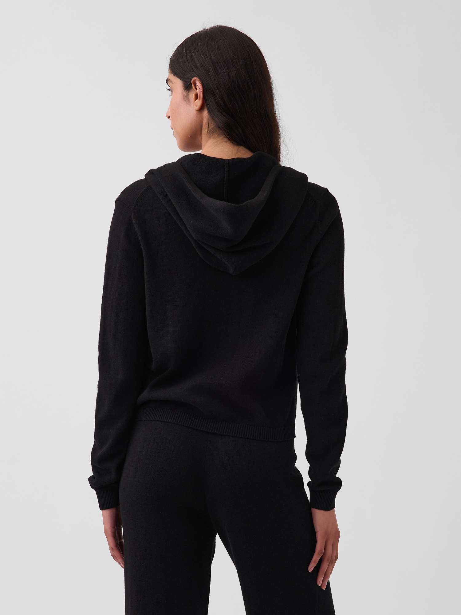 Женское худи Gap 100% Cotton Relaxed Zip, цвет: Чёрный — фото 3