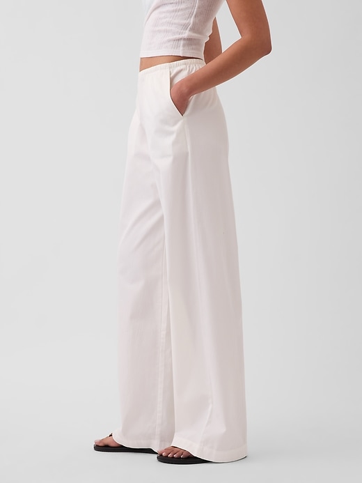 Image number 3 showing, Mid Rise Poplin Relaxed Easy Wide-Leg Pants