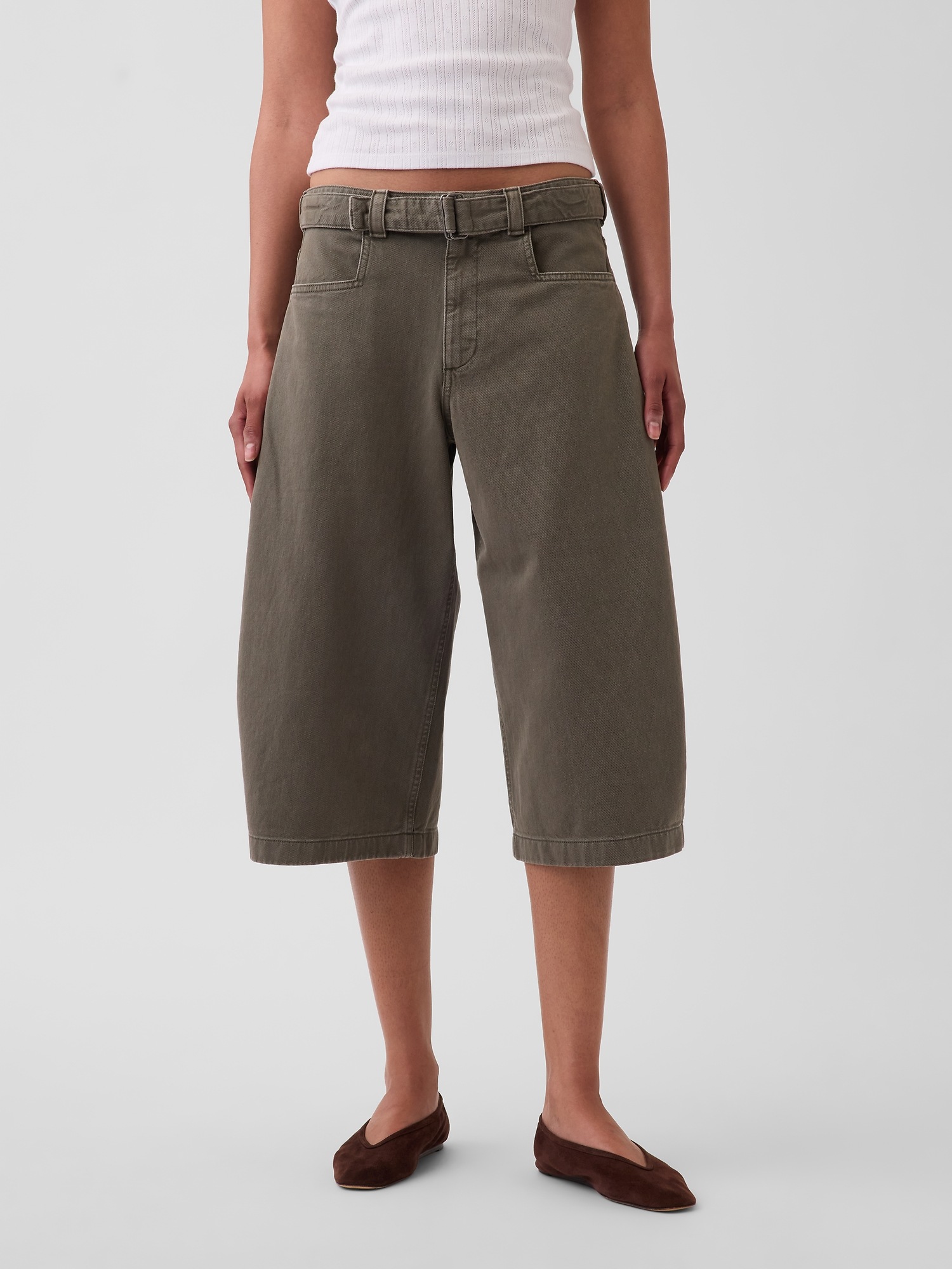 Женские брюки Gap Mid Rise Belted Culotte Barrel Pants — фото 2