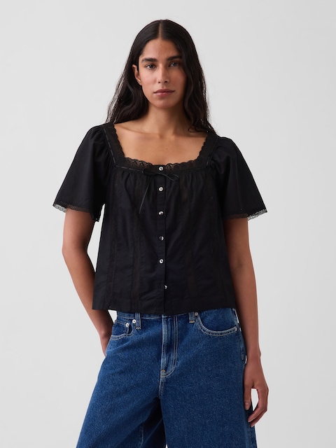 Lace-Trim Square-Neck Swing Top