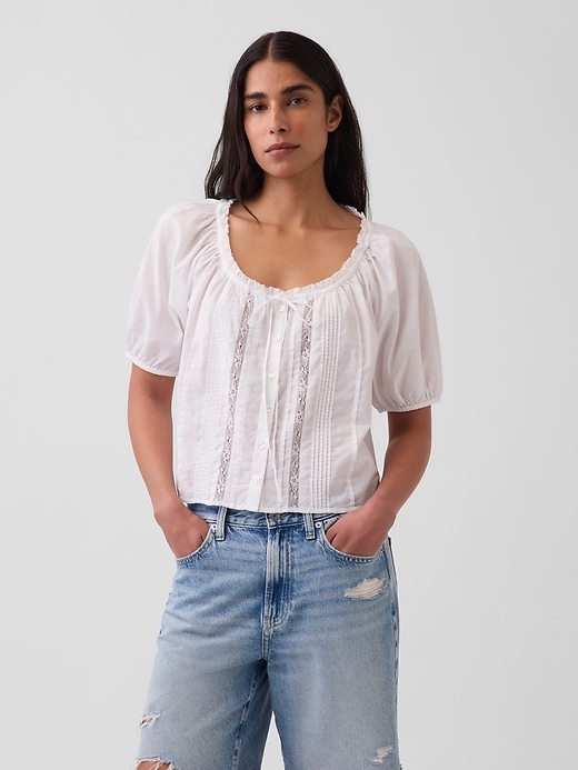 Elbow-Sleeve Crop Pintuck Top from GAP - $69.95