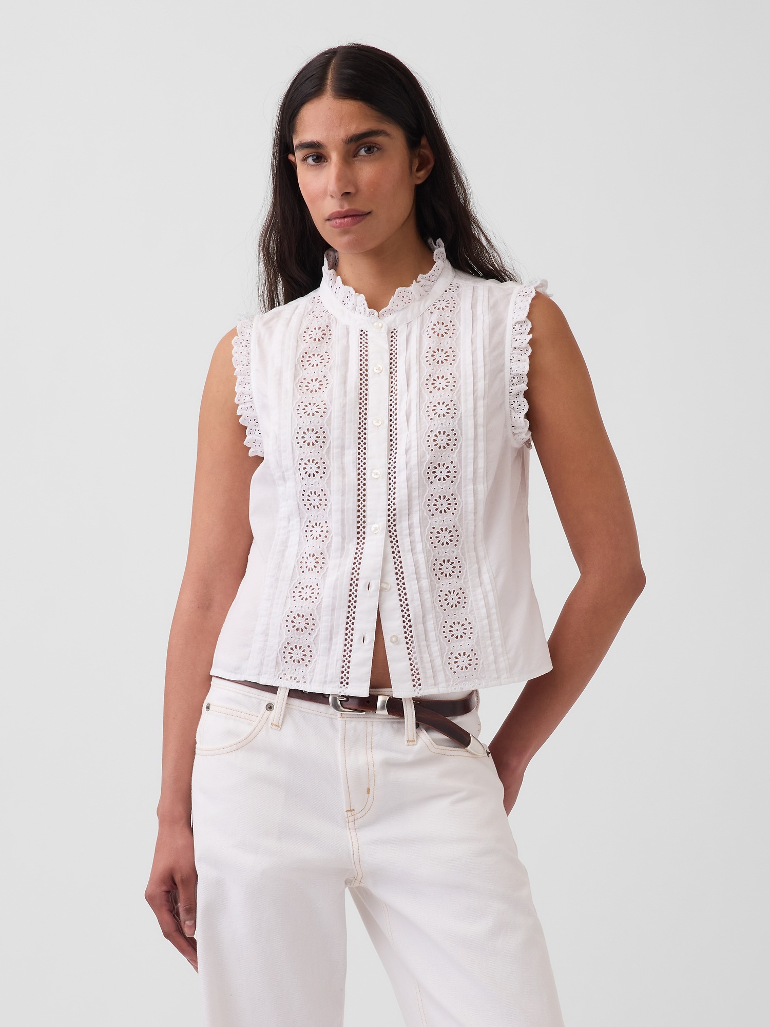 Женские топы Gap Lace-Trim Pintuck Button-Front Top