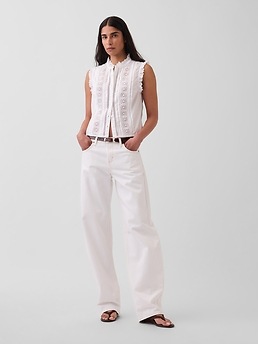 Женские топы Gap Lace-Trim Pintuck Button-Front Top — фото 4
