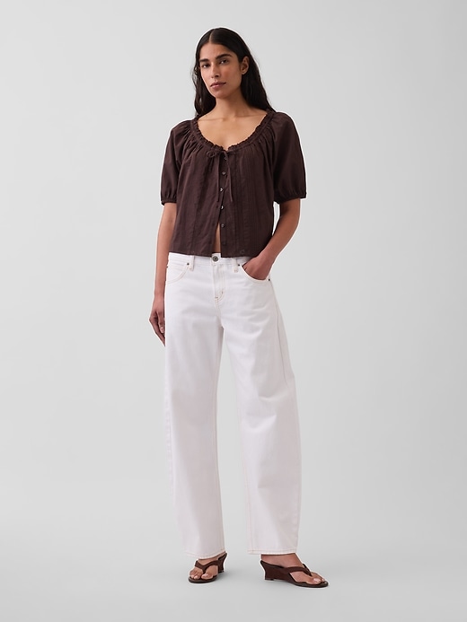 Image number 2 showing, Elbow-Sleeve Crop Pintuck Top