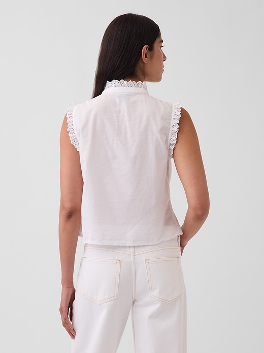 Image number 3 showing, Lace-Trim Pintuck Button-Front Top