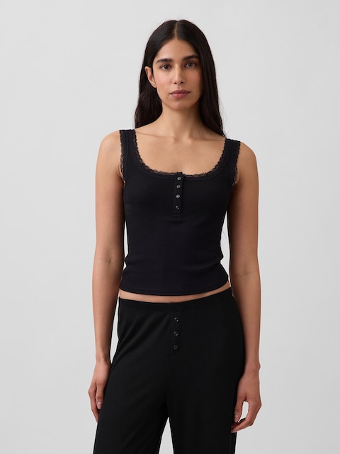 Mini Rib Lace Henley PJ Tank Top