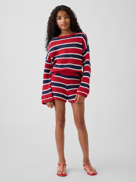 Kids 100% Cotton Crochet Stripe Easy Shorts