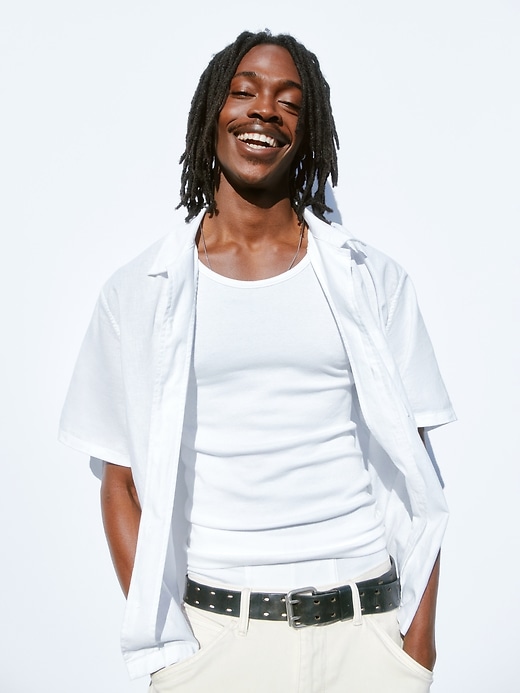Image number 6 showing, Linen-Cotton Relaxed Straight-Hem Shirt