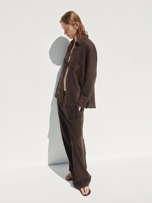 Image number 8 showing, Linen-Blend Easy Wide-Leg Pants