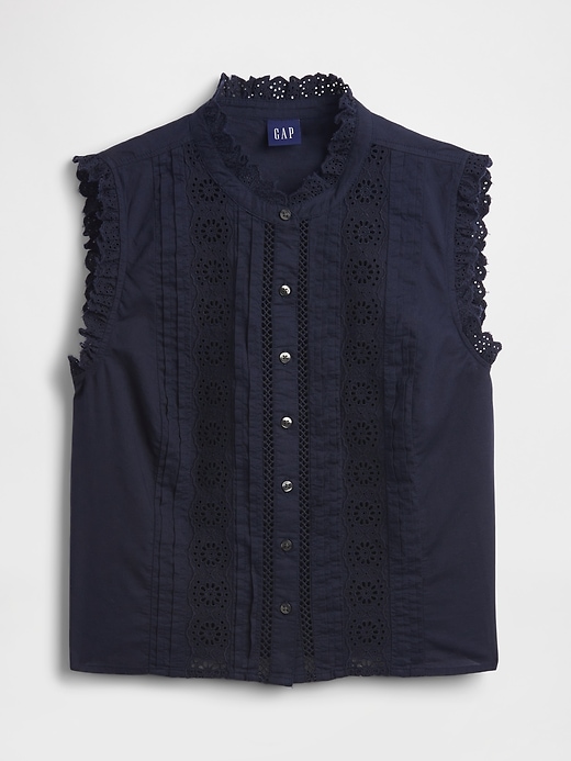 Image number 5 showing, Lace-Trim Pintuck Button-Front Top